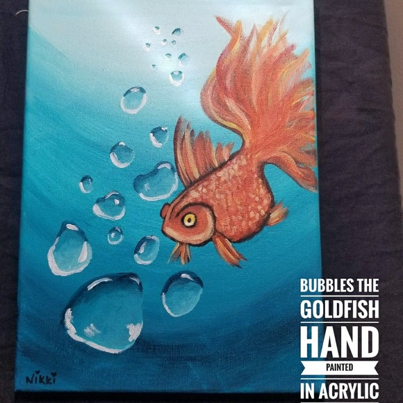Bubbles the Goldfish Hand Painted in Acrylic 9x12 - Picture 2 of 2